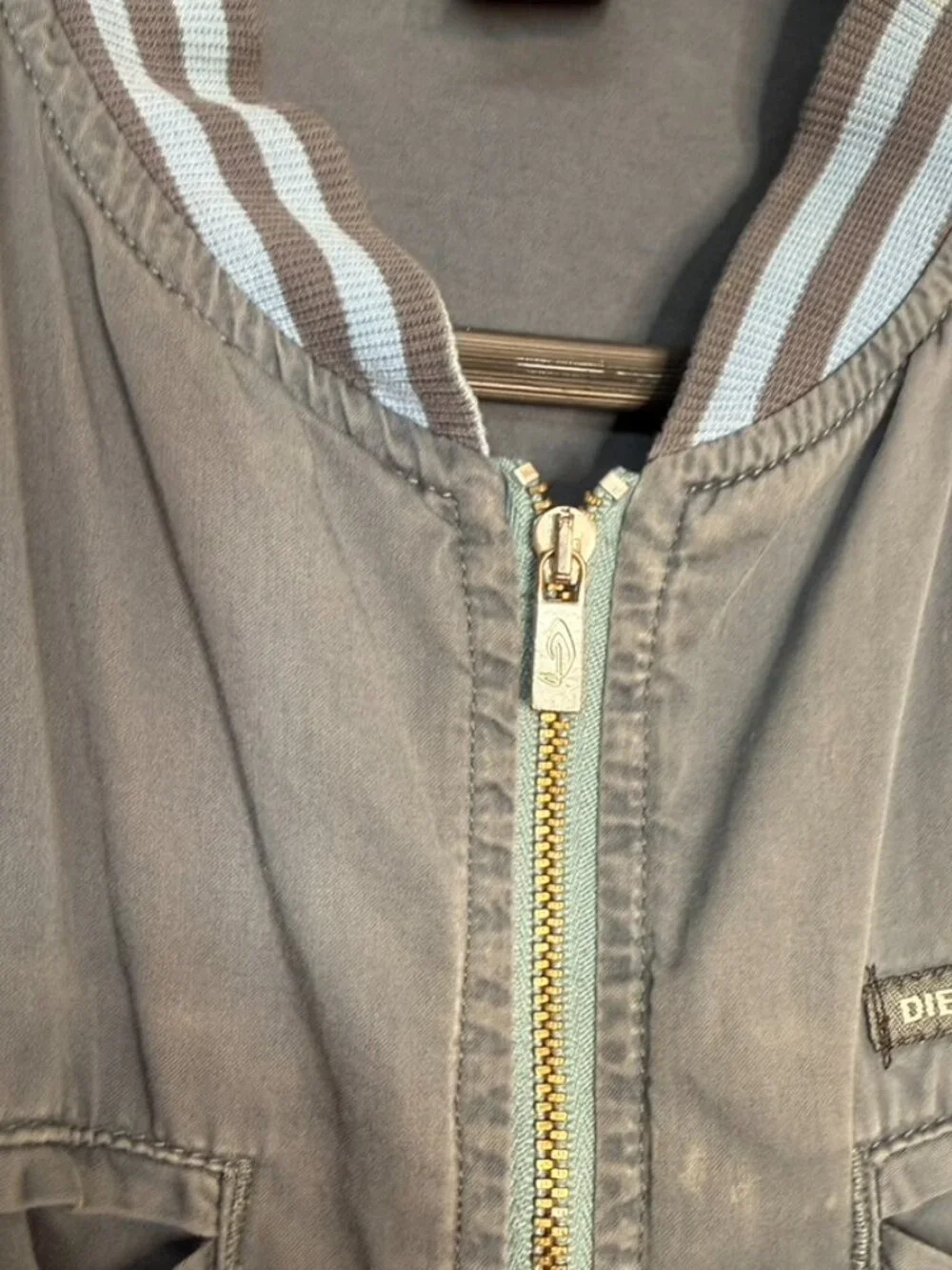 Diesel Cotton Bomber Jacket Blue Grey Colorblock M - Picture 7 of 11